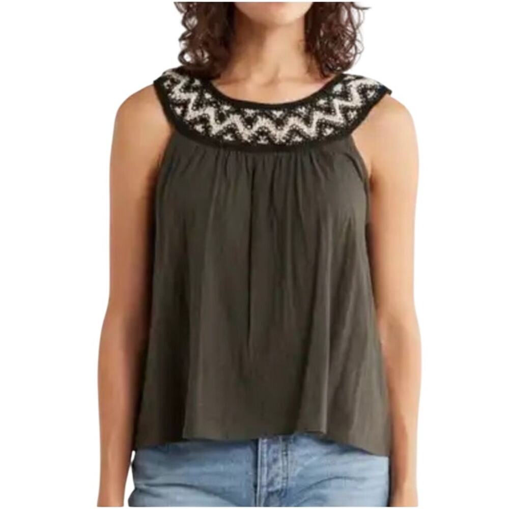 NWT LUCKY BRAND Crochet Trim Neckline Tank Top XL Cotton Boho Bohemian Hippie